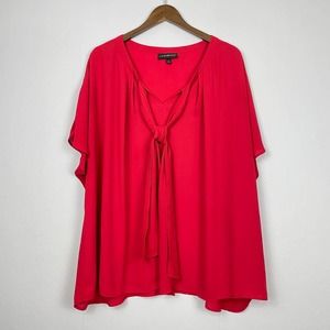 Lane Bryant | Red Neck Tie Dolman Sleeve Lightweight Sheer Career Blouse